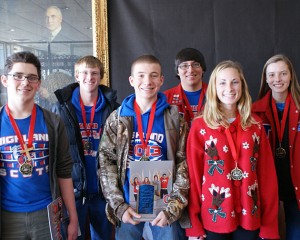 Highland High School students Isaac Vermillion, Logan Veley, Jeff Howard, Sam Thompson, Sean Holbrook, and Kayla Davies finished second in the team competition.