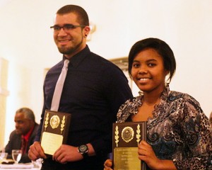 Kier Scott, left, and Jordan Henderson receive youth awards at the annual Black Heritage Council awards banquet on March 1, 2014.