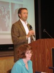 goodwill-annual-meeting Paul Omness introduces his daughter, Caitlin, to the audience at the Marion Goodwill Industries Annual Meeting.