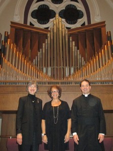 The Three Organists: Elizabeth Iacobucci, Angela Carbetta, and Father Thomas Buffer. 