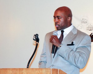 Deryck Toles speaks at the annual Black Heritage Council awards banquet.