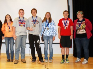 1st place team winners in the 2014 Marion Middle School Math Challenge from Highland Middle School: Caleb Dodds, Sarah Cooley, Andy Cooley, Autumn Parsons, Gavin Kafka, and Sophia Thompson