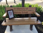 Park bench dedicated in memory of Bernie Schell.