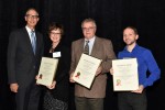 Pictured left to right: Burt Logan (Executive Director of State Historic Preservation Office), Bev Ford (Executive Director of Marion Palace Theatre), Bill Bower (Owner, Quality Masonry Company), Tim Velazco (Architect, Schooley Caldwell).