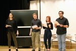 Members of the campus theatre community, (L-R) Hannah Fuller, Chris Wiley, Alex Kauser, and Michael Cochran, take direction from professional playwright Stephen Cedars of Theater Masters during read through of original works written by Ohio State Marion creative writing students.