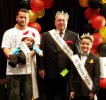 Pictured (l to r) are Mr. Popcorn Kernel Karson Freeman (held by his father, Brandon Freeman), 2017 Mr. Popcorn Don Bennett, and Mr. Popcorn Junior Brody Cahill.
