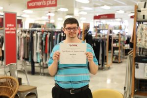 Mason with his three-year employment recognition from TJ Maxx.