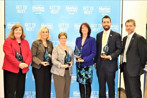 Alumni Hall of Fame 2018 Inductees and Dr. McCall. From left to right: Jean Obenour, Robin Schelb, Cynthia Hartman, Annette Walton, Nathan Miller, and Dr. McCall
