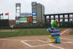 Kadi Vermillion throws the first pitch to the Clipper’s Mascot during the Columbus Clippers game Saturday, May 1.